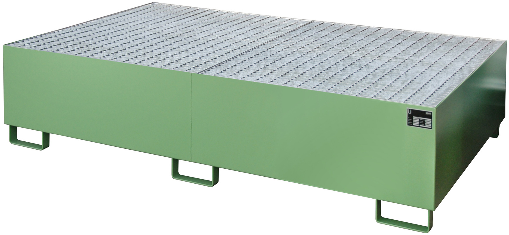 Bauer Regalwanne Stahl RW-GR 2200-2 - RAL 6011 Auffangbehälter mit Gitterrost für Regalfeldlänge 2200 mm - Stahlwanne resedagrün pulverbeschichtet mit 1000 Liter Auffangvolumen (BA-4518-51-0000-4) Bild-01