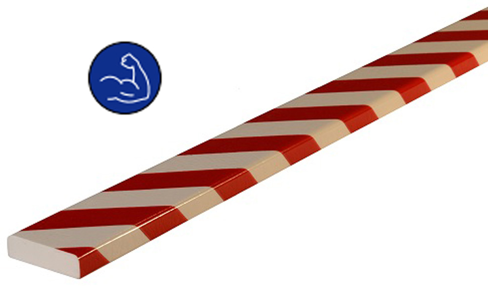 Knuffi Wandschutz Profil Typ S 75 x 20 mm rot | weiß PU - 1,00 m reflective Extra Strong Warnschutz Profil Flachleiste breit aus Polyurethan - Flächenprofil gestreift reflektierend | temperaturbeständig | mit selbstklebenden Kanten (SM-PSR-11729) Bild-01