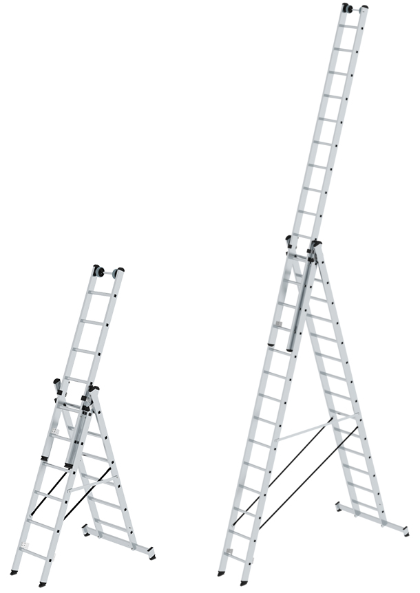 Günzburger Mehrzweckleiter nivello Alu 3-teilig 3x6 - 3x14 Sprossen