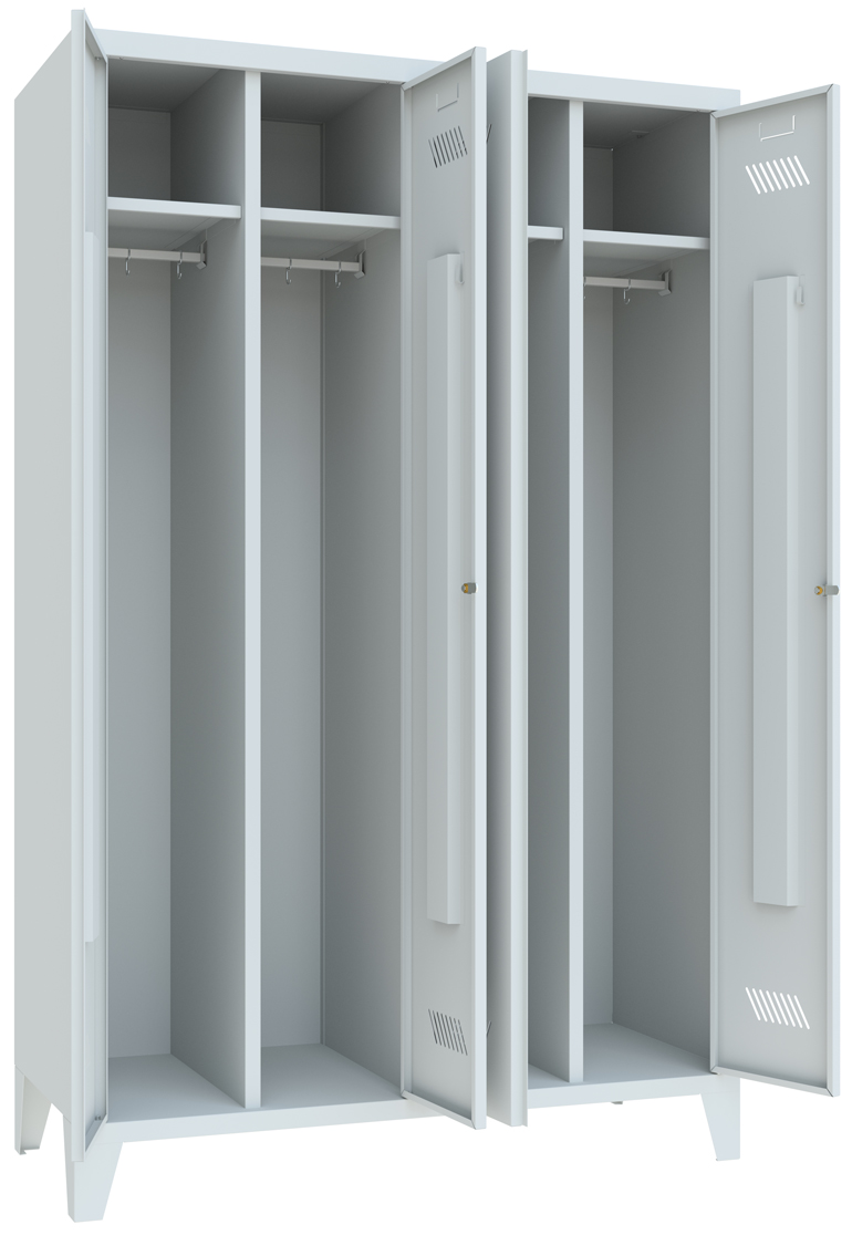 Pavoy Spind mit Füßen 1850 x 1170 x 500 mm - 2 Doppel-Abteile mit Drehriegel - RAL 7035 Garderobenschrank Stahl Fachbreite 600 mm mit Hutboden und Kleiderstange - Korpus lichtgrau | Türen lichtgrau (PA-20201-413-332-735) Bild-01