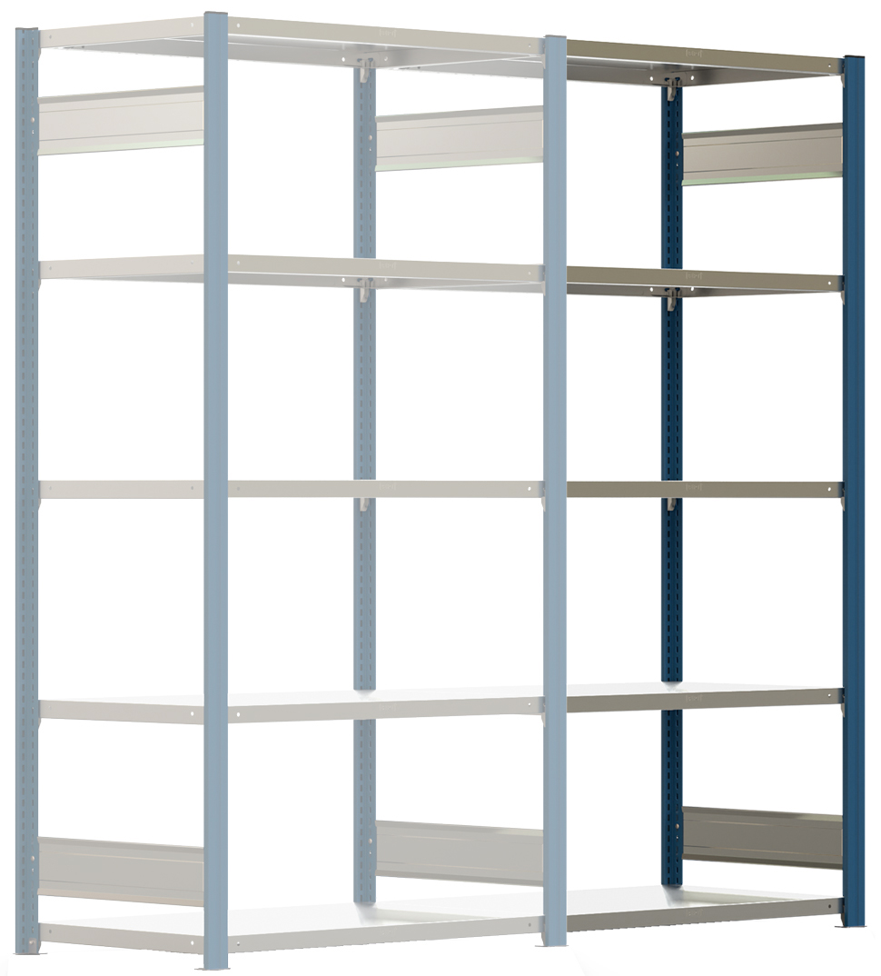Regalwerk BERT Lagerregal 150|5 Anbaufeld 2000 x 1005 x 600 mm - RAL 5010 Regal mit Kreuzdiagonalen - Fachlast 150 kg - 5 Stahlfachböden verzinkt | Regalrahmen enzianblau pulverbeschichtet (RW-B3-43122-60-EB) Bild-01