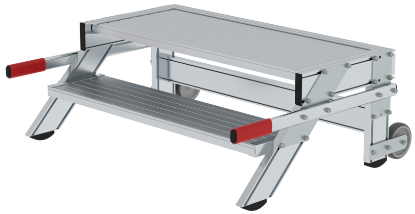 Günzburger Arbeitspodest 1000 fahrbar Alu 2 Stufen Anstieg mit Rollen - Alu geriffelt - 1000 mm breit (GB-50019) Bild-01