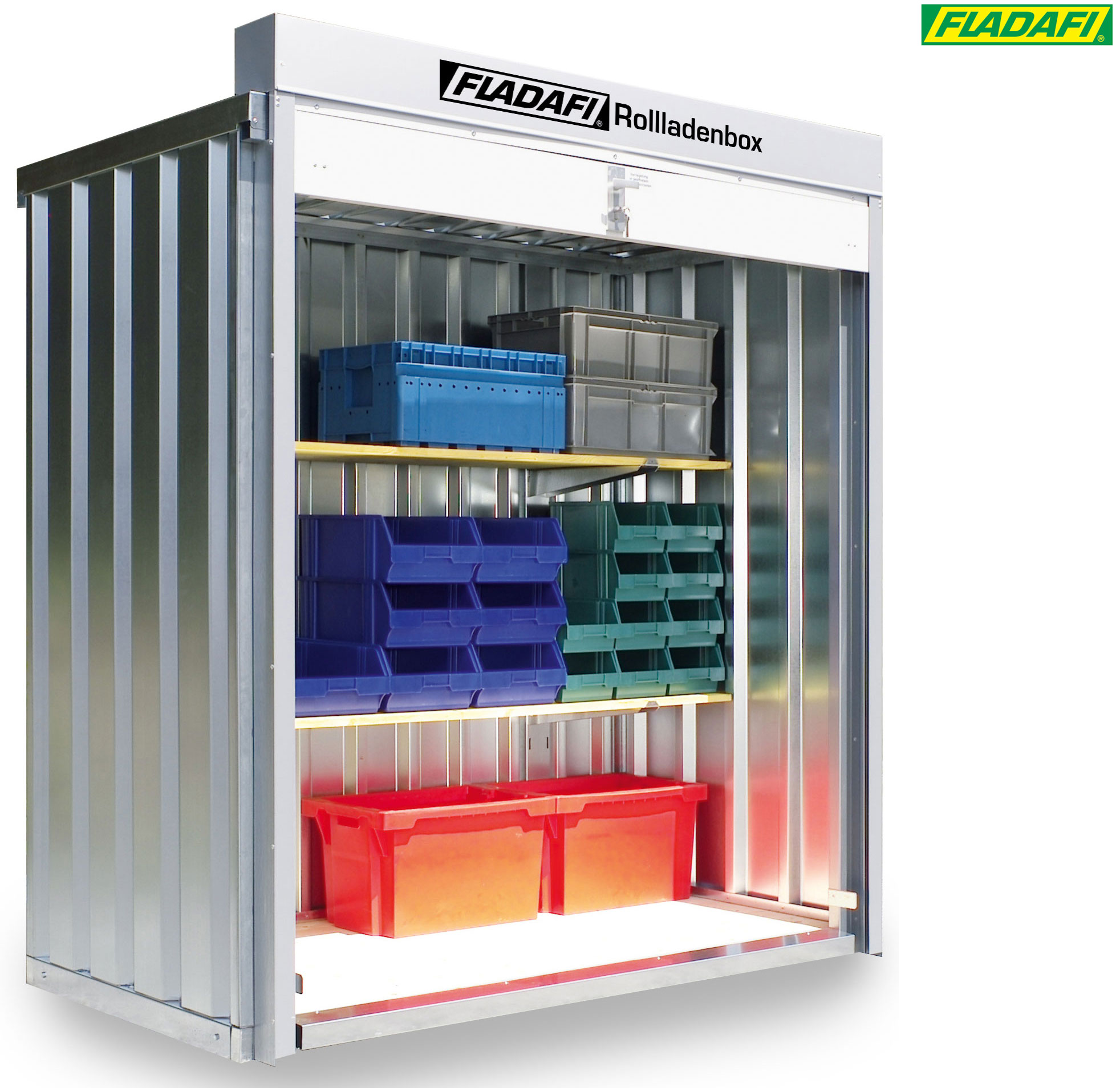 FLADAFI Rollladenbox 2100 x 1140 x 2320 mm Lagerbox RB 1100 mit Holzboden und Rollladen - Containerbox 2 m² - Lagercontainer fertig montiert (SB-F9511) Bild-01