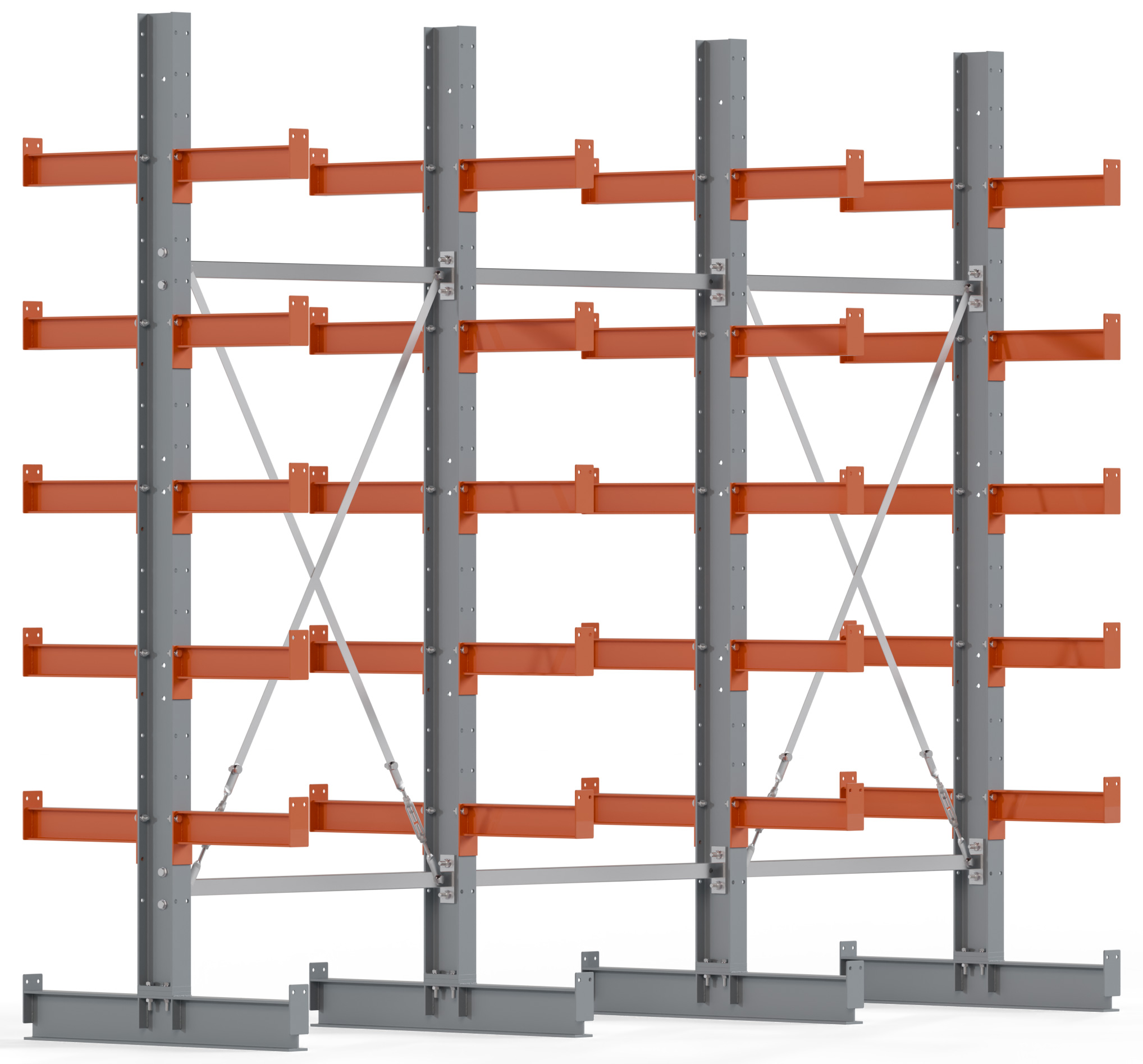 Regalwerk KARL BASIC 2500 Kragarmregal doppelseitig Komplettset 2500 x 3000 x 400 mm Lagerregal 3 Felder mit Kragarmlast 1100 kg | Ständerlast 2500 kg - 2x6 Ebenen | Kragarme frei verstellbar (RW-B6-50210-40-S2) Bild-01
