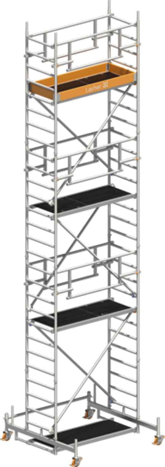 Rollgerüst Layher Uni Leicht P2 SAFETY Plus 1423206 - Arbeitshöhe 8,26 m fahrbares Gerüst mit Sicherheits-Doppelgeländern - Fahrgerüst Sicherheitsaufbau P2 mit Fahrbalken (LS-1423206) Bild-01