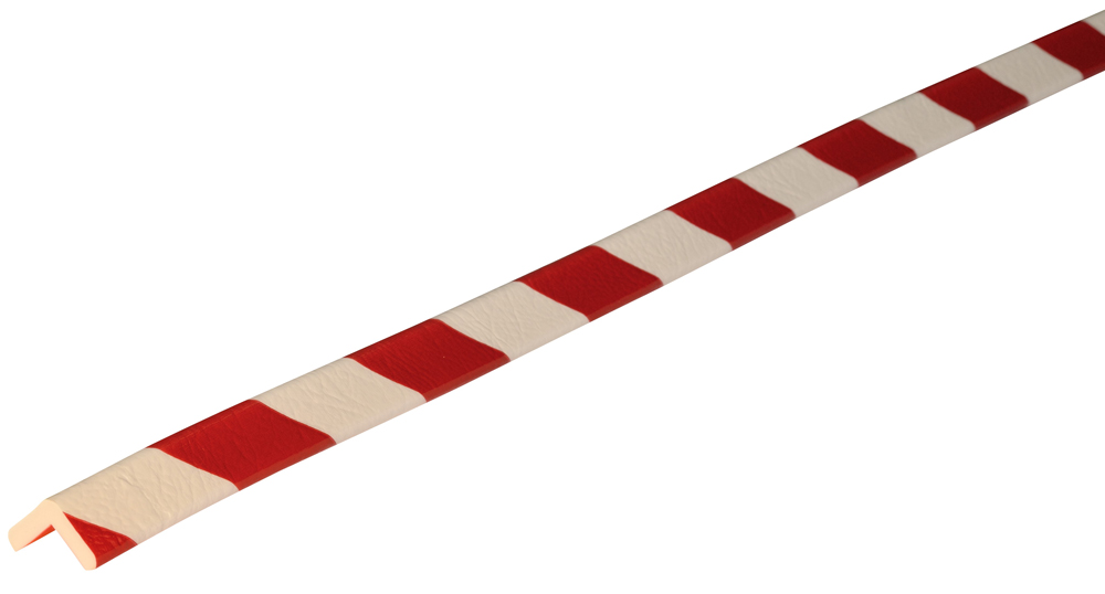 Knuffi Eckschutzprofil Typ E 26 x 26 mm rot | weiß PU - 1,00 m Standard Warnschutz Profil L-Winkel aus Polyurethan - Eckprofil gestreift mit wiederverwendbaren Klebekanten (SM-PE-10114) Bild-01