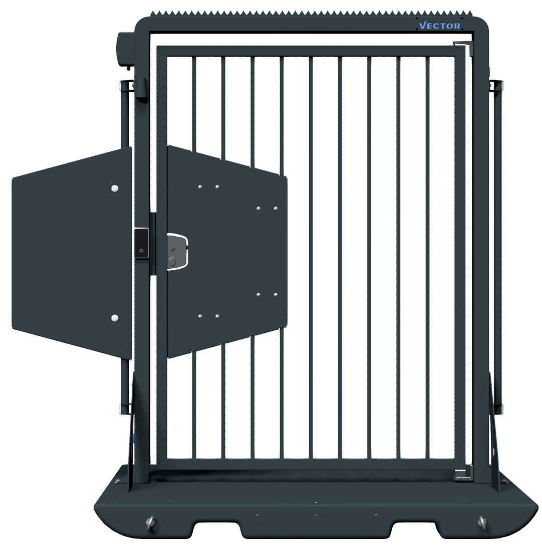 Schake Vector V-Door tiefschwarz - Knauf - lokale einseitige Zutrittskontrolle - Bauzaunmodul Durchgangstür mobil mit Plattform zur Geländesicherung - RAL 9002 pulverbeschichtet mit Türknauf und mit lokaler Zutrittskontrolle (SK-VPDP22SEB0253) Bild-01
