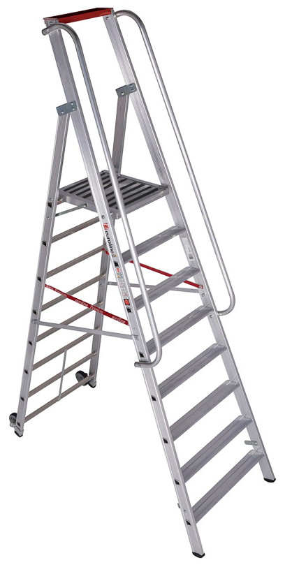euroline Stufenstehleiter PREMIUM Alu mit großer Plattform 8 Stufen