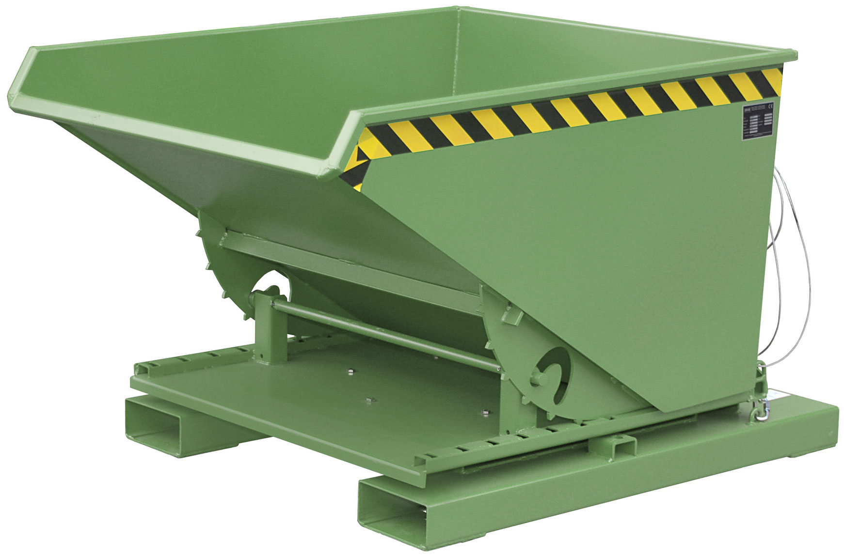Bauer Abrollkipper 3S-600 - RAL 6011 Kippmulde 600 Liter mit 3-seitiger Kippfunktion für Stapler - Schuttmulde resedagrün pulverbeschichtet (BA-4498-71-0000-4) Bild-01