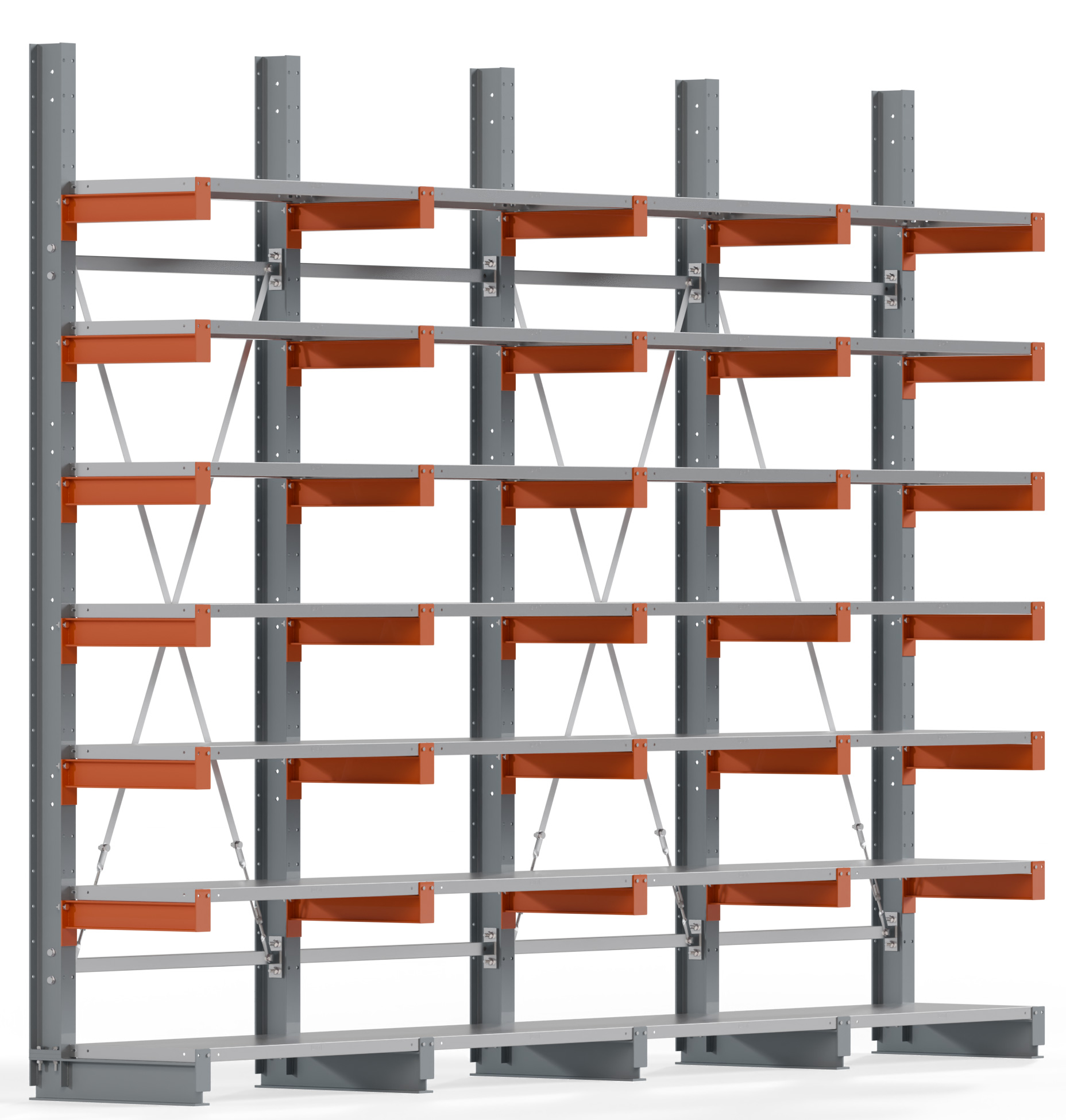 Regalwerk KARL BASIC 1850 Kragarmregal Stahlboden einseitig Komplettset 3000 x 4000 x 500 mm Lagerregal 4 Felder mit Kragarmlast 870 kg | Ständerlast 1850 kg - 7 Ebenen mit Fachböden | Kragarme frei verstellbar (RW-B6-54300-50-S3) Bild-01