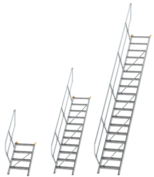 Günzburger Treppe 45° - 600 mm breit  - mit einem Handlauf Alutreppe mit Stufenbreite 600 mm - Stufenausführung Alu gerieft (GB-C-600244) Bild-01