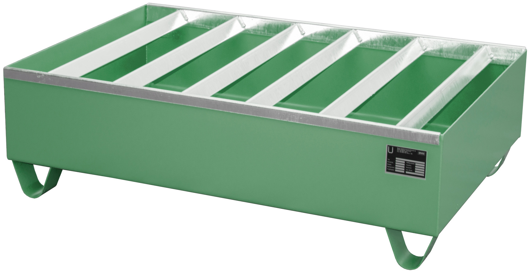 Bauer Auffangwanne Stahl PW 200-2 - RAL 6011 Gefahrstoffwanne resedagrün pulverbeschichtet mit Fassauflage - Stahlwanne mit 224 Liter Auffangvolumen (BA-4471-82-0000-4) Bild-01