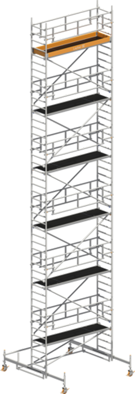 Fahrgerüst Layher Uni Standard P2 SAFETY Plus hawego 1421111 - Arbeitshöhe 13,38 m fahrbares Gerüst mit Sicherheits-Doppelgeländern und Standleiter-Optimierung - Rollgerüst Sicherheitsaufbau P2 mit verstellbaren Fahrbalken (LS-1421111-H) Bild-01