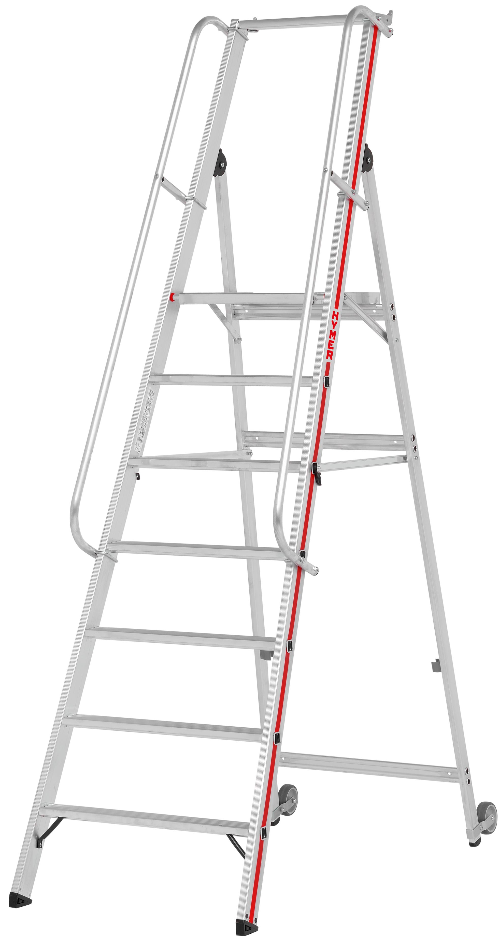 Hymer Plattformleiter rollbar 7 Stufen Leiter mit Kipprollen und langem Handlauf (HY-808107) Bild-01