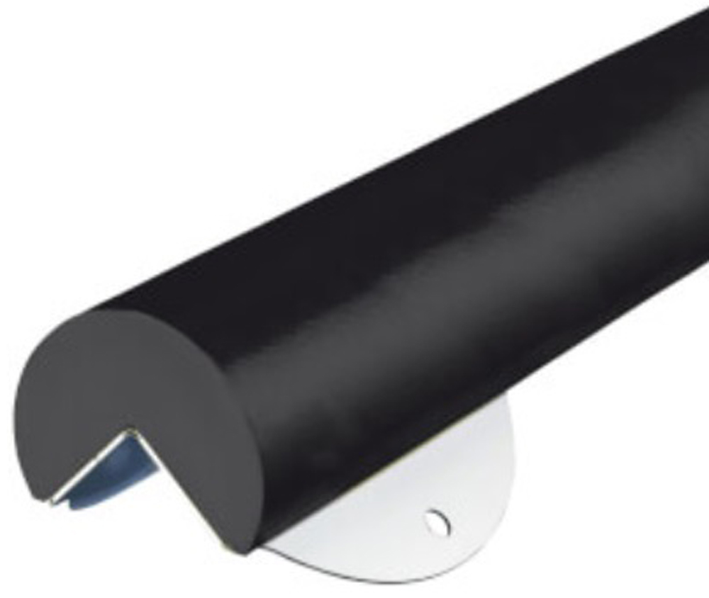 Knuffi Schutzprofil Kit Typ A+ Ø 60 mm schwarz PU - 1,00 m Warnschutz Profil Rundprofil mit Winkelaussparung aus Polyurethan - Eckprofil einfarbig mit Befestigungswinkel Edelstahl (SM-WPA-17713) Bild-01