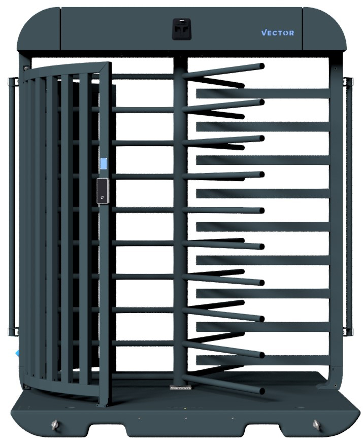 Schake Vector V-Turnstile tiefschwarz - elektromechanisch - lokale einseitige Zutrittskontrolle - Bauzaunmodul Drehkreuz mobil zur Geländesicherung - RAL 9002 pulverbeschichtet - Bedienung elektromechanisch mit lokaler Zutrittskontrolle (SK-VPDR21SEB0036)