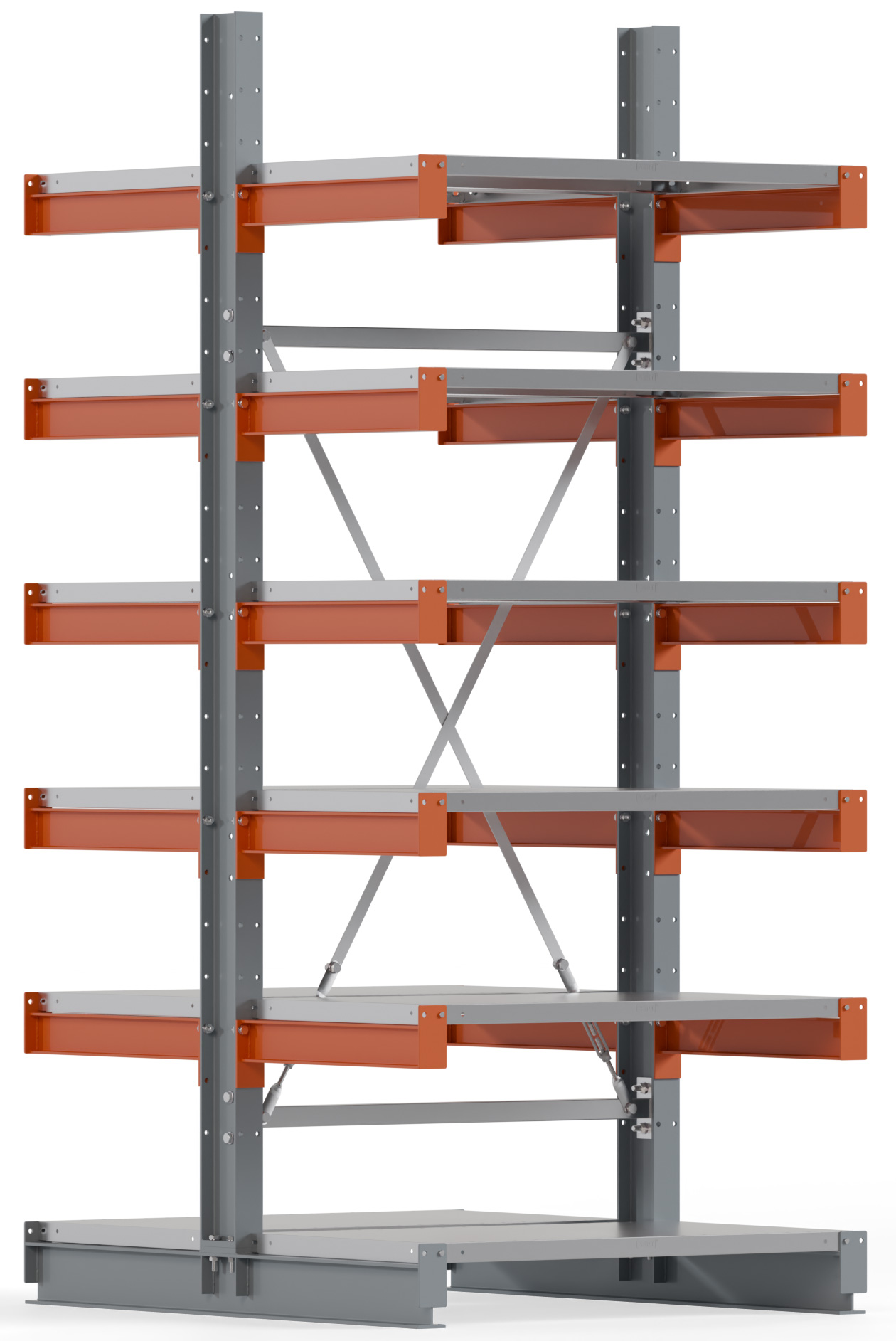 Regalwerk KARL BASIC 1750 Kragarmregal Stahlboden doppelseitig Grundfeld 2500 x 1000 x 600 mm Lagerregal mit Kragarmlast 730 kg | Ständerlast 1750 kg - 2x6 Ebenen mit Fachböden | Kragarme frei verstellbar (RW-B6-54210-60) Bild-01