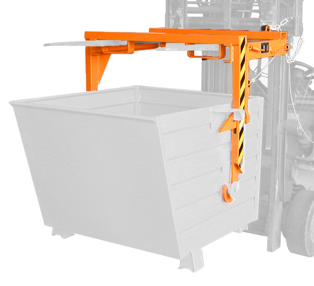 Bauer Stapelkippbehälter Traverse BST-70 - RAL 2000 Kippvorrichtung mechanisch für Kippmulde 700 Liter - Schuttmulde gelborange pulverbeschichtet (BA-4421-24-0000-1) Bild-01