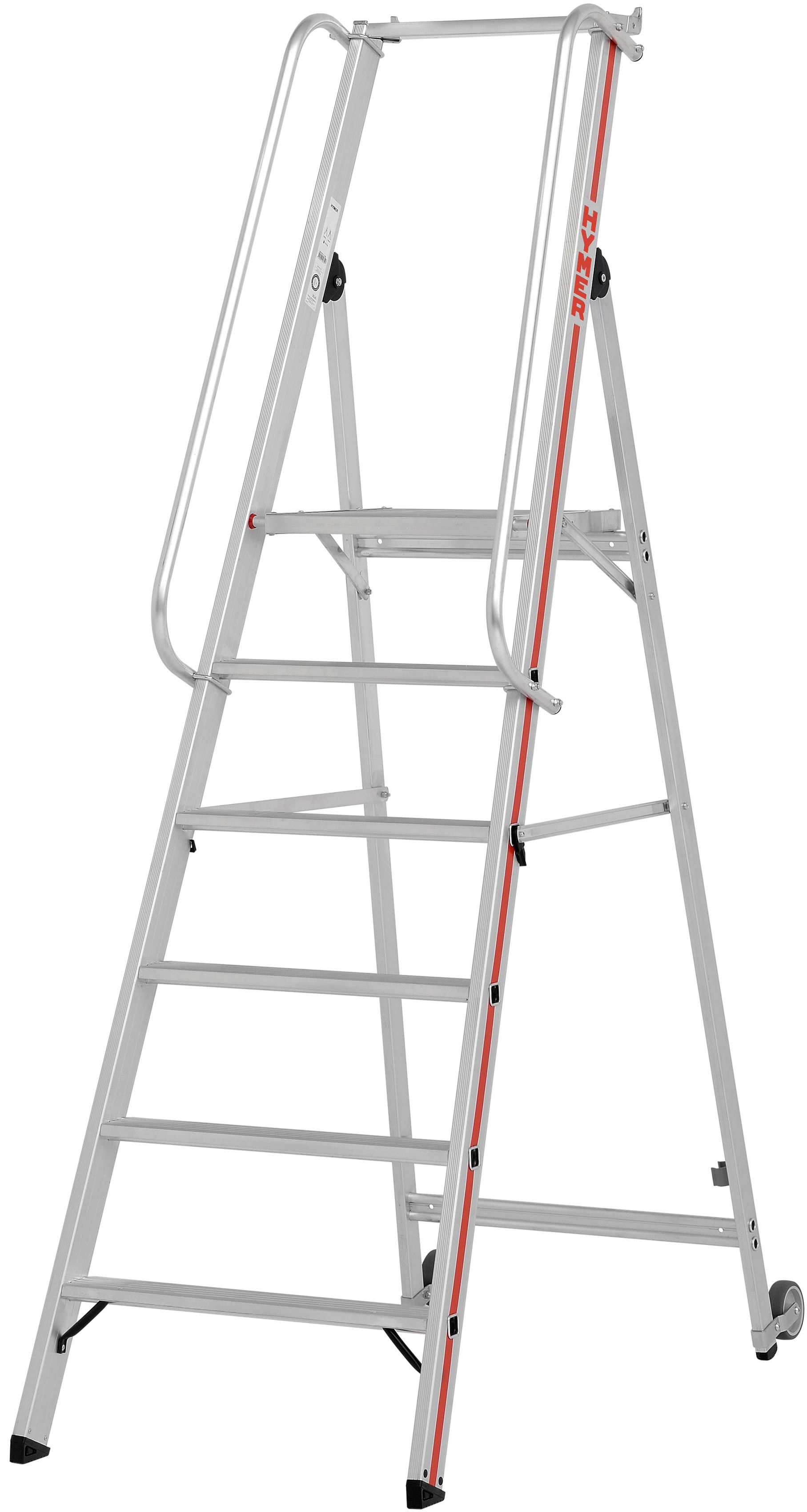 Hymer Plattformleiter rollbar 6 Stufen Leiter mit Kipprollen und langem Handlauf (HY-808106) Bild-01
