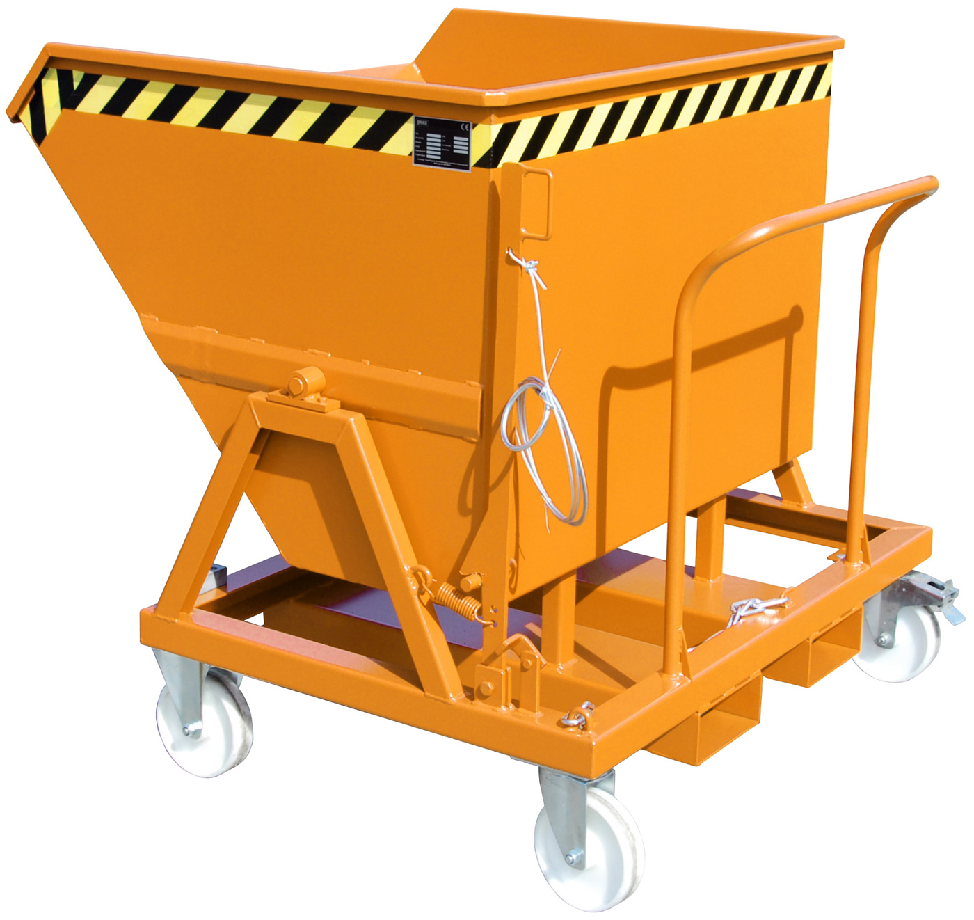 Bauer Muldenkipper KS-550 - RAL 2000 Kippmulde 550 Liter für Stapler mit Lenkrollen - Schuttmulde gelborange pulverbeschichtet (BA-4541-16-0000-1) Bild-01