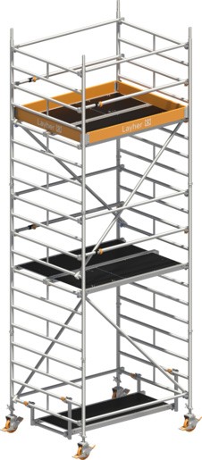Fahrgerüst Layher Uni Kompakt P2 hawego 1415004 mit Telegeländer - Arbeitshöhe 6,20 m fahrbares Gerüst mit Diagonal-Optimierung - Fahrgerüst Sicherheitsaufbau P2 mit Fahrbalken (LS-1415004-H) Bild-01