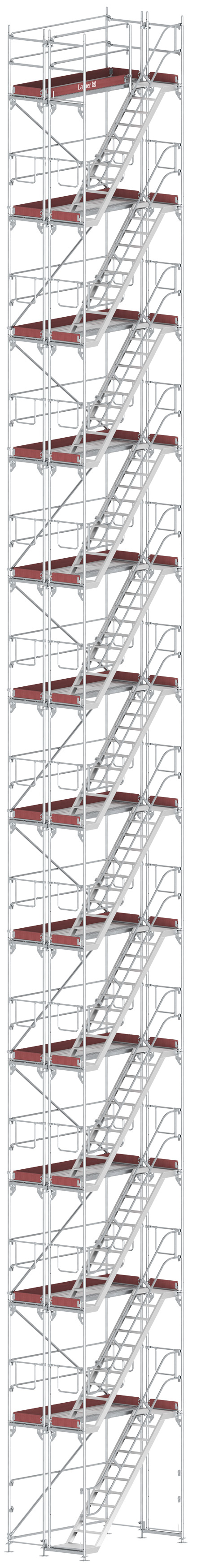 Layher Blitz Treppenturm Stahl - 2,57 x 24,20 m Gerüsttreppenturm Fassadengerüst- komfortabler Aufstieg nach TRBS 2121-2 (LG-1753-2400-S) Bild-01