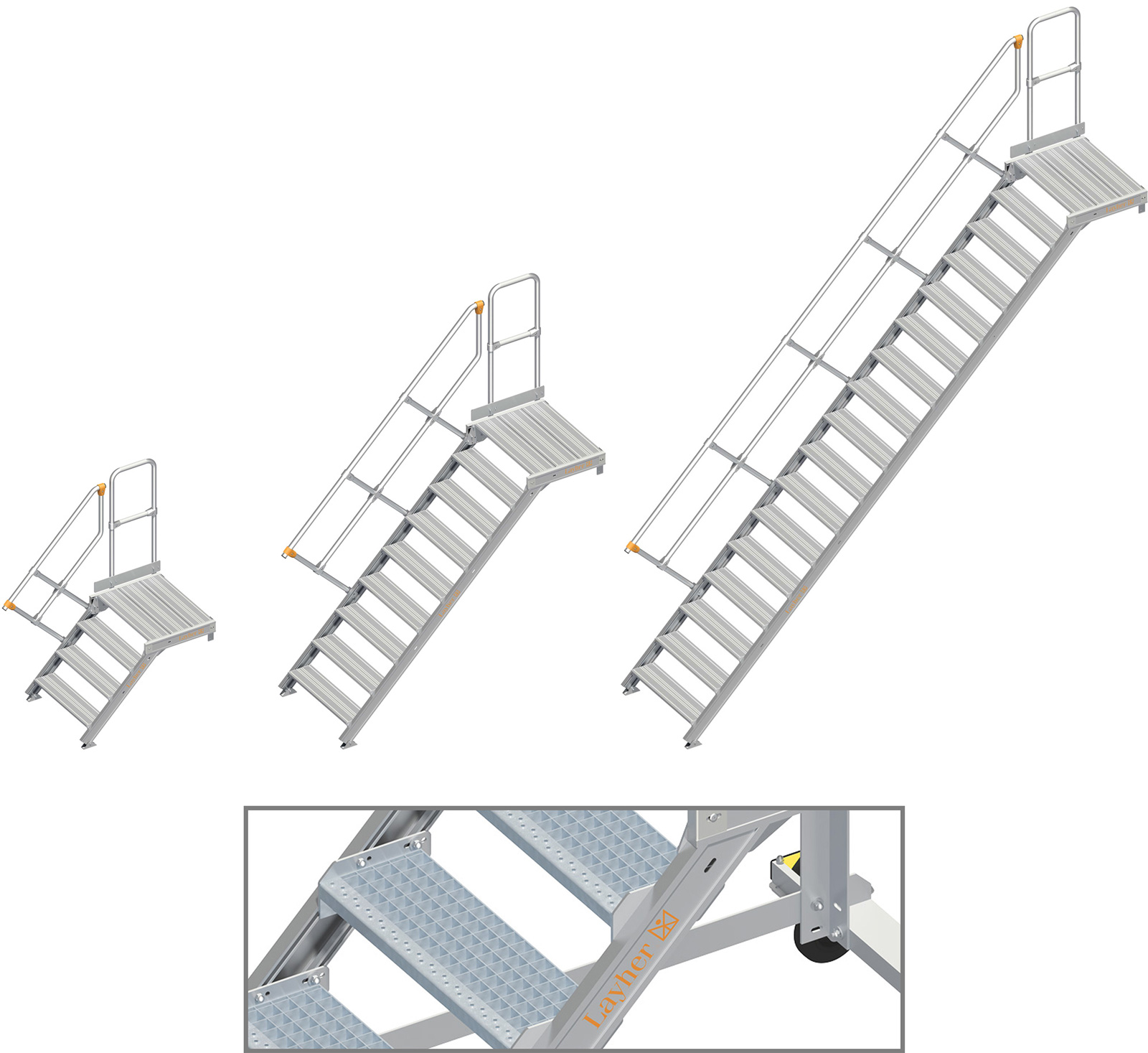 Layher Plattformtreppe 45° SG - 800 mm breit - mit einem Handlauf
