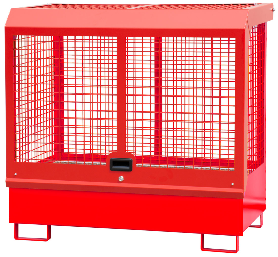 Bauer Gefahrstoffdepot Stahl GD-C - RAL 3000 Gefahrstoffschrank für innen feuerrot pulverbeschichtet mit Schutzwand | Gitterwand | Dreikantverschluss - Gefahrstofflager für 2 Fässer 200 Liter (BA-4416-03-0000-2) Bild-01