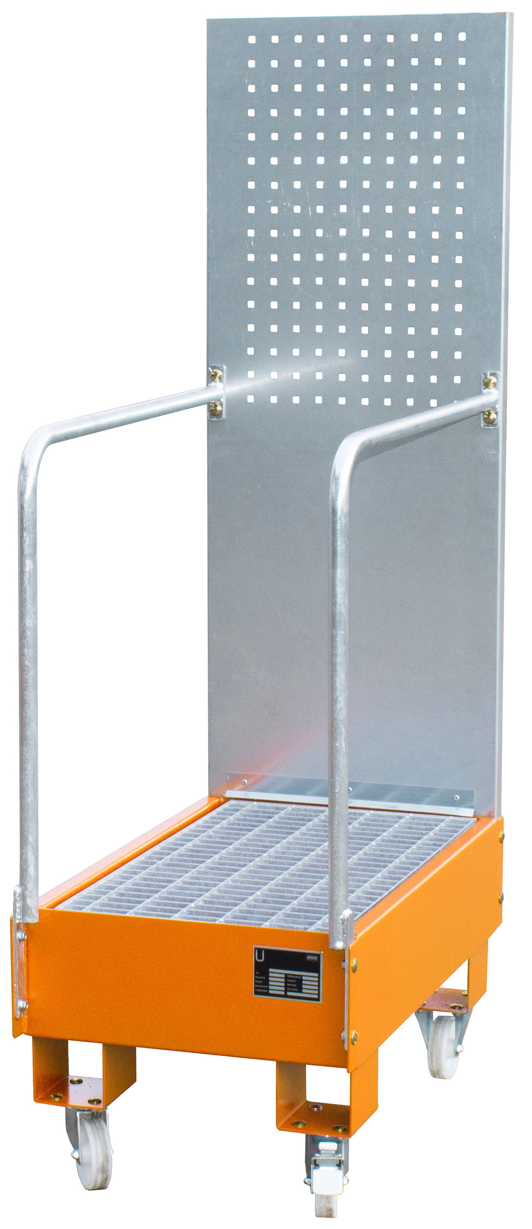 Bauer Auffangwanne fahrbar Stahl LPW 60-3 - RAL 2000 Gefahrstoffwanne mobil gelborange pulverbeschichtet mit Gitterrost - Stahlwanne für 2 Fässer 60 Liter (BA-4447-57-0000-1) Bild-01