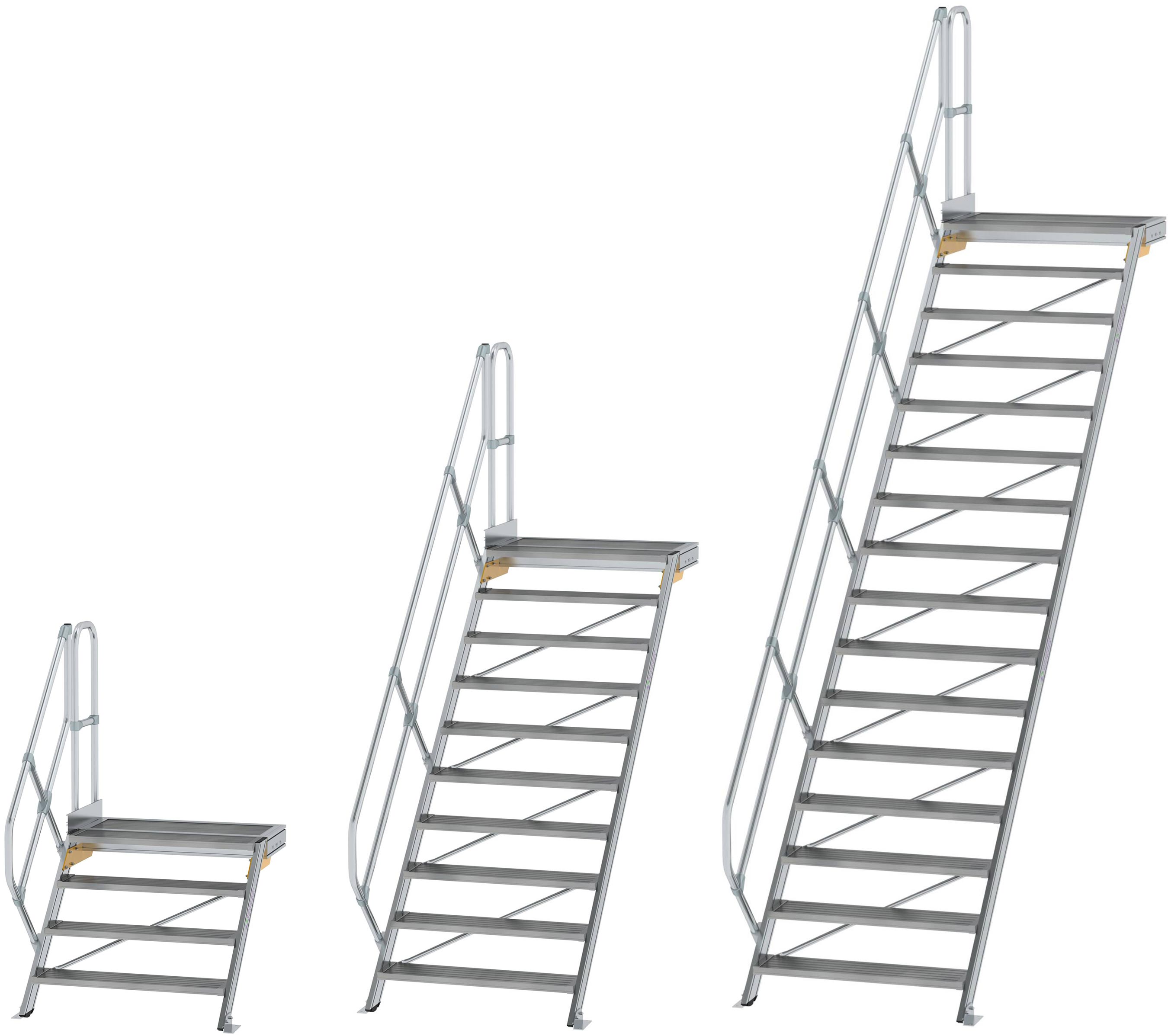 Günzburger Podesttreppe 45° - 1000 mm breit - mit einem Handlauf Alutreppe mit Stufenbreite 1000 mm - Stufenausführung Alu gerieft (GB-C-600464) Bild-01
