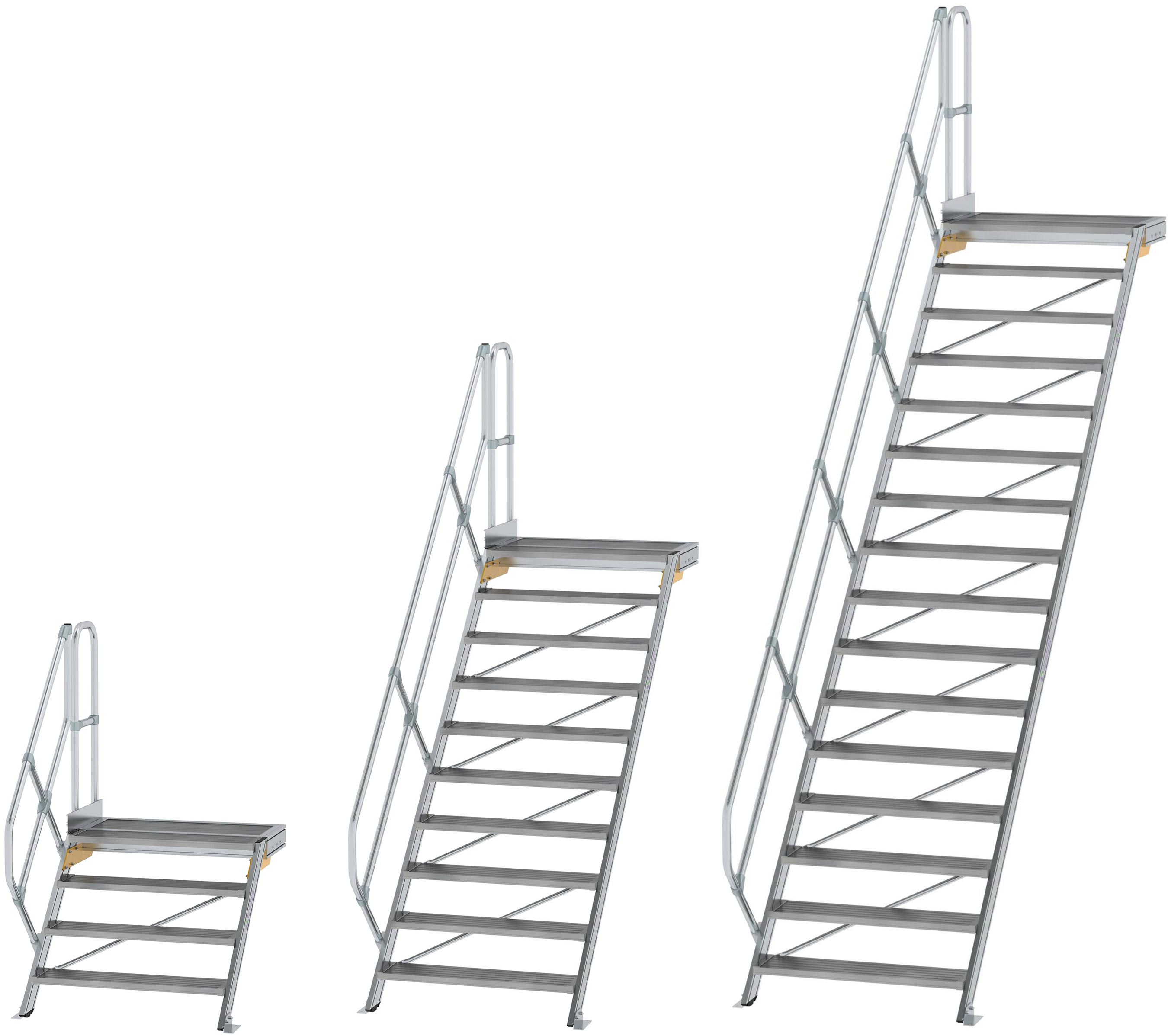 Günzburger Podesttreppe 45° - 1000 mm breit - mit einem Handlauf Alutreppe mit Stufenbreite 1000 mm - Stufenausführung Alu gerieft (GB-C-600464) Bild-01