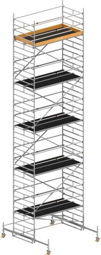 Fahrgerüst Layher Uni Breit P2 hawego 1412109 mit Telegeländer - Arbeitshöhe 11,38 m fahrbares Gerüst mit Standleiter-Optimierung - Fahrgerüst Sicherheitsaufbau P2 mit Fahrbalken (LS-1412109-H) Bild-01