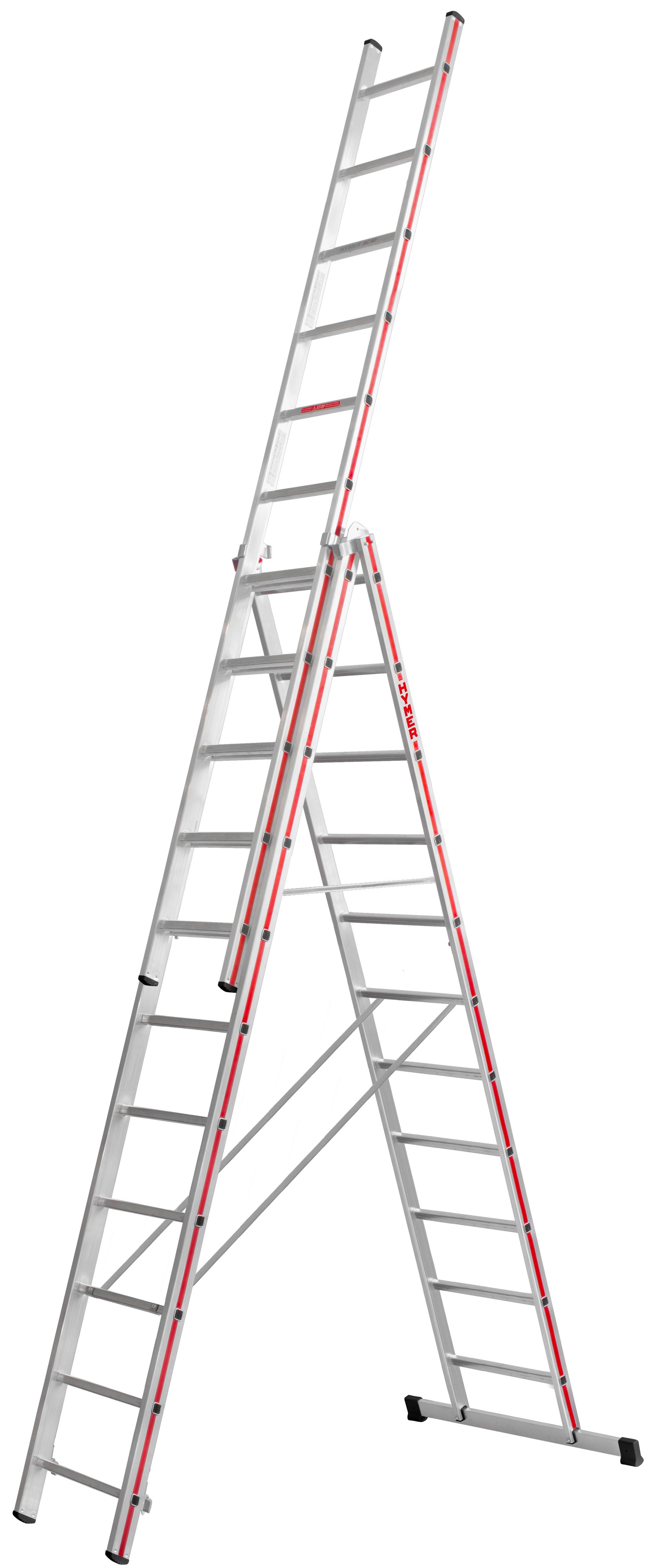 Hymer Mehrzweckleiter 3-teilig mit Traverse SC 40 Alu 3x11 Sprossen Aluleiter mit Traverse - Handwerkerprogramm (HY-404733) Bild-01