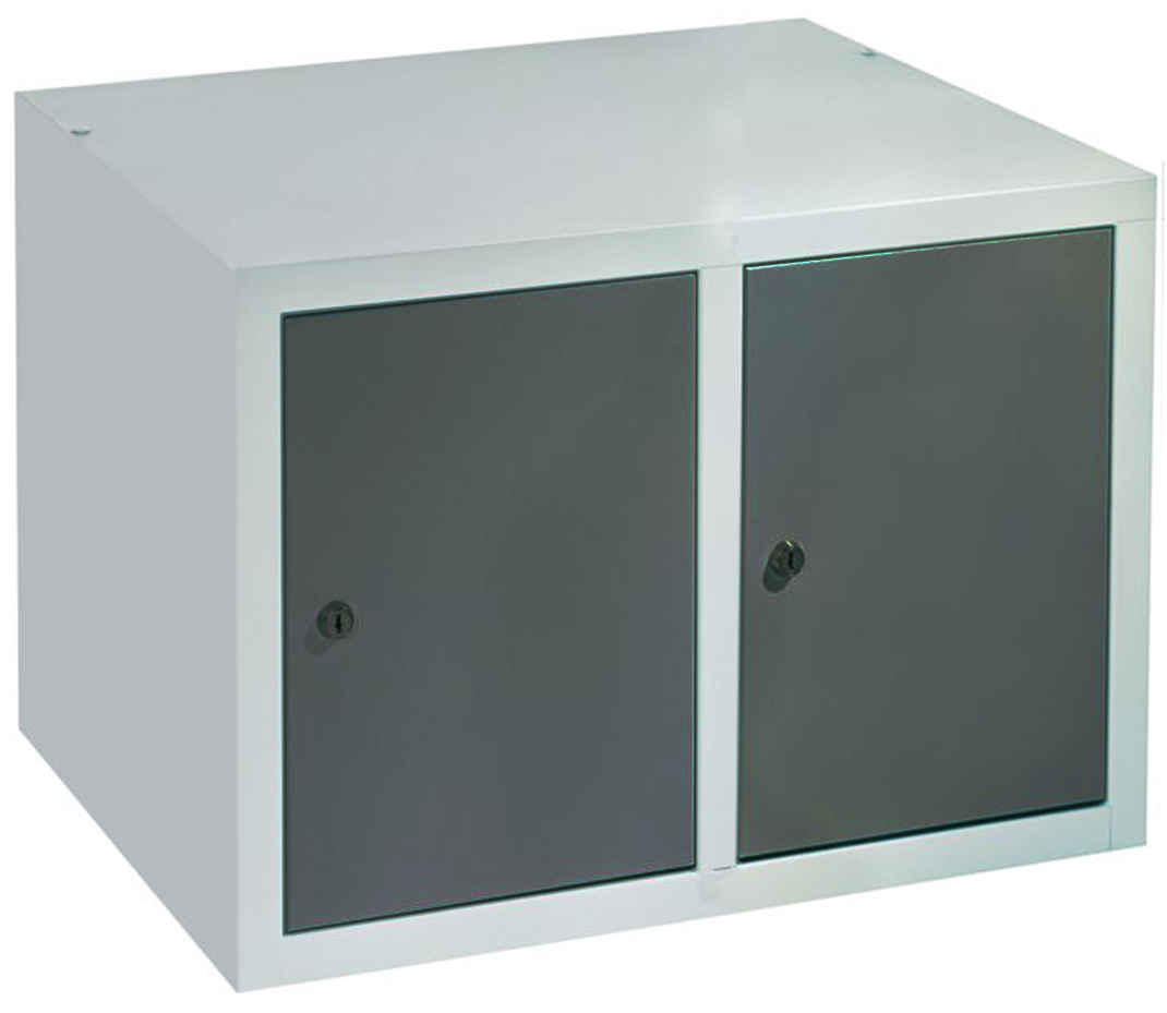 Pavoy Spind Aufsatz 395 x 600 x 500 mm - 2 Abteile mit Zylinderschloss - RAL 7035 | 7016 Garderobenschrank Aufsatz Stahl Fachbreite 300 mm - Korpus lichtgrau | Türen anthrazitgrau (PA-63268-213-001-735716) Bild-01