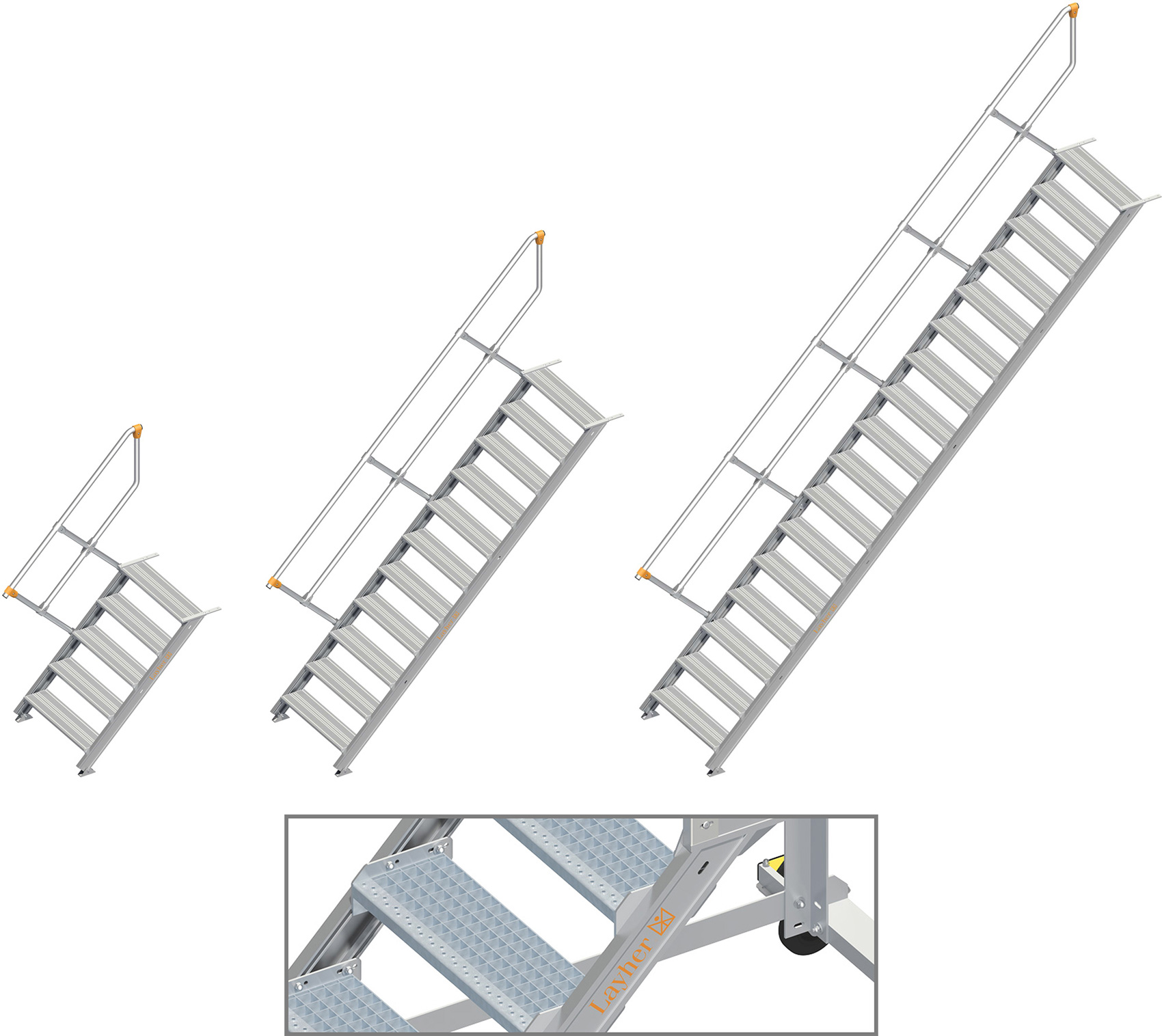 Layher Treppe 45° SG - 800 mm breit - mit einem Handlauf