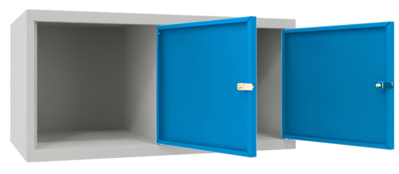 Pavoy Spind Aufsatz 395 x 800 x 500 mm - 2 Abteile mit Drehriegel - RAL 7035 | 5012 Garderobenschrank Aufsatz Stahl Fachbreite 400 mm - Korpus lichtgrau | Türen lichtblau (PA-63268-214-002-735512) Bild-01