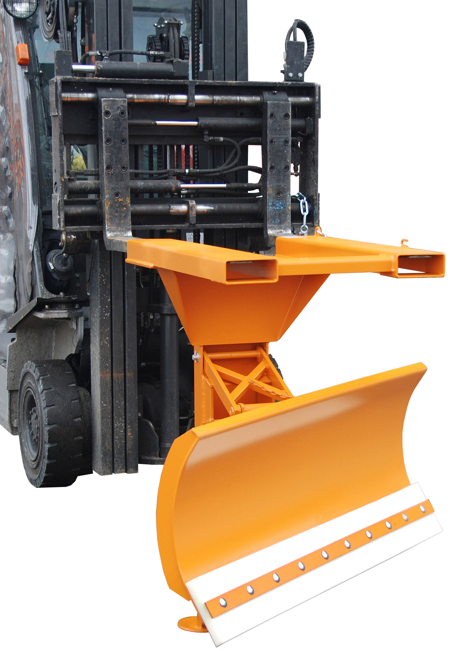 Bauer Schneepflug SCH-P-V-150 Schneeschild mit PUR-Schürfleiste für Gabestapler - Schneeräumer gelborange pulverbeschichtet (BA-4428-45-0000-1) Bild-01
