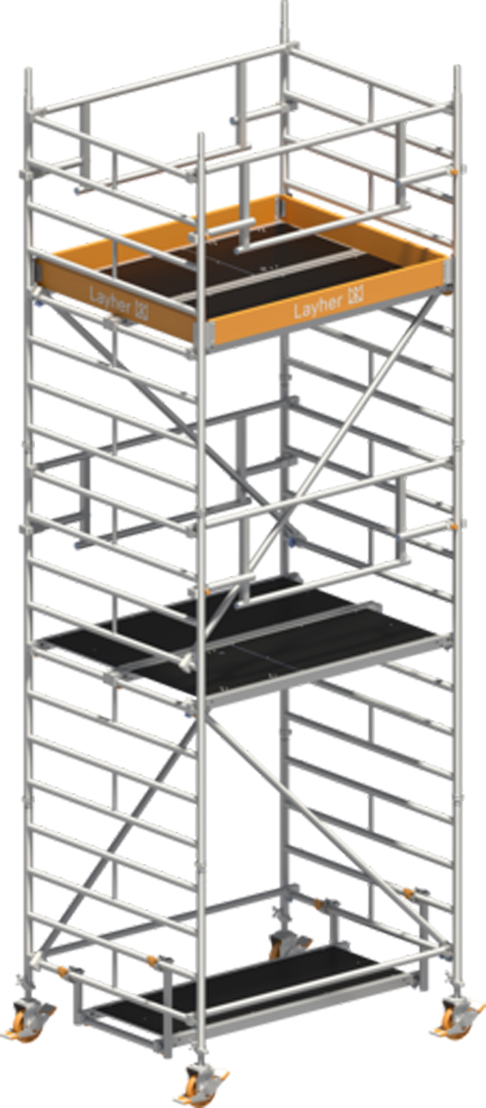 Fahrgerüst Layher Uni Kompakt P2 SAFETY Plus hawego 1425004 - Arbeitshöhe 6,20 m fahrbares Gerüst mit Sicherheits-Doppelgeländern und Diagonal-Optimierung - Rollgerüst Sicherheitsaufbau P2 (LS-1425004-H) Bild-01