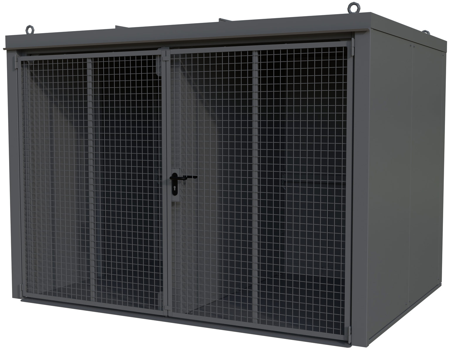 Bauer Gasflaschen-Container Stahl GFC-B|W M5 - RAL 7005 Gasflaschenlager mausgrau pulverbeschichtet mit F90 Trennwand, Tränenblechboden und Doppelflügeltor - Stahlschrank für 95 Flasche Ø 230 mm (BA-4477-35-1000-5) Bild-01