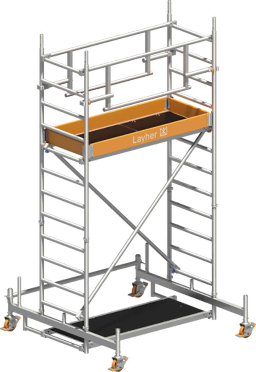 Rollgerüst Layher Uni Leicht P2 SAFETY Plus 1423202 - Arbeitshöhe 4,26 m fahrbares Gerüst mit Sicherheits-Doppelgeländern - Fahrgerüst Sicherheitsaufbau P2 mit Fahrbalken (LS-1423202) Bild-01