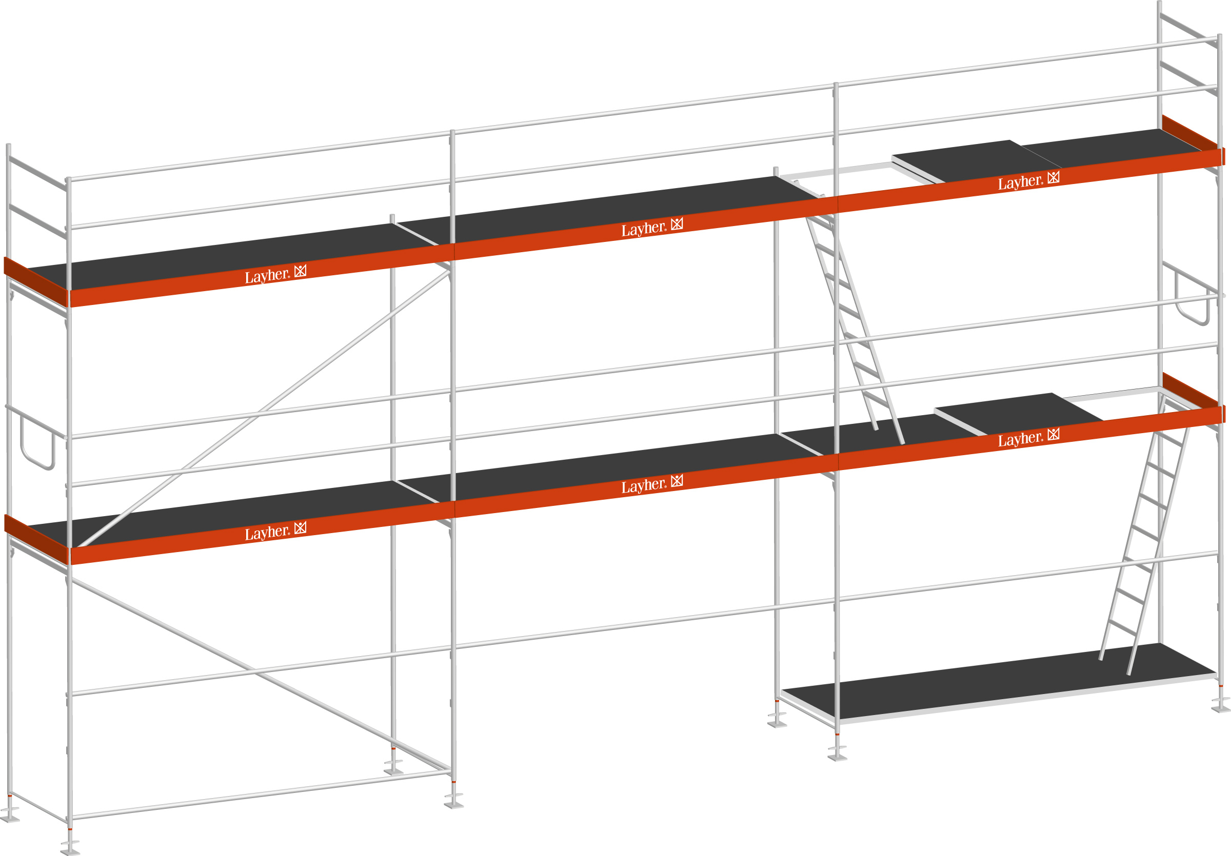 Layher Blitz Gerüst 70 Alu mit Xtra-N-Boden 48 m² - gebraucht Gebrauchtmaterial mit Feldlänge 2,57 m - Gerüstbreite 0,73 m | Original Layher Material geprüfte Qualität (LG-257-073-048-AXB-GM) Bild-01