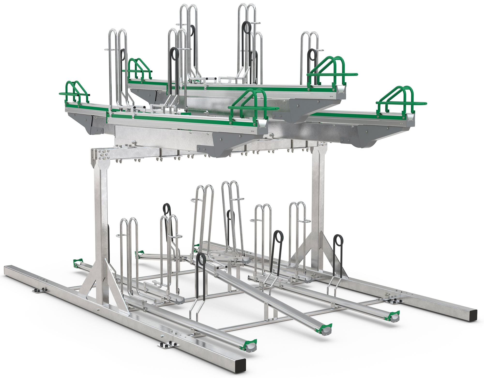 WSM Fahrradständer Doppelstockparker BikeHub Stahl - Premium 2|12 Doppelstockparksystem mit Hoch- und Tiefeinstellung zweiseitig befahrbar - Bügelparker Stahl verzinkt (WSM-105600059) Bild-01