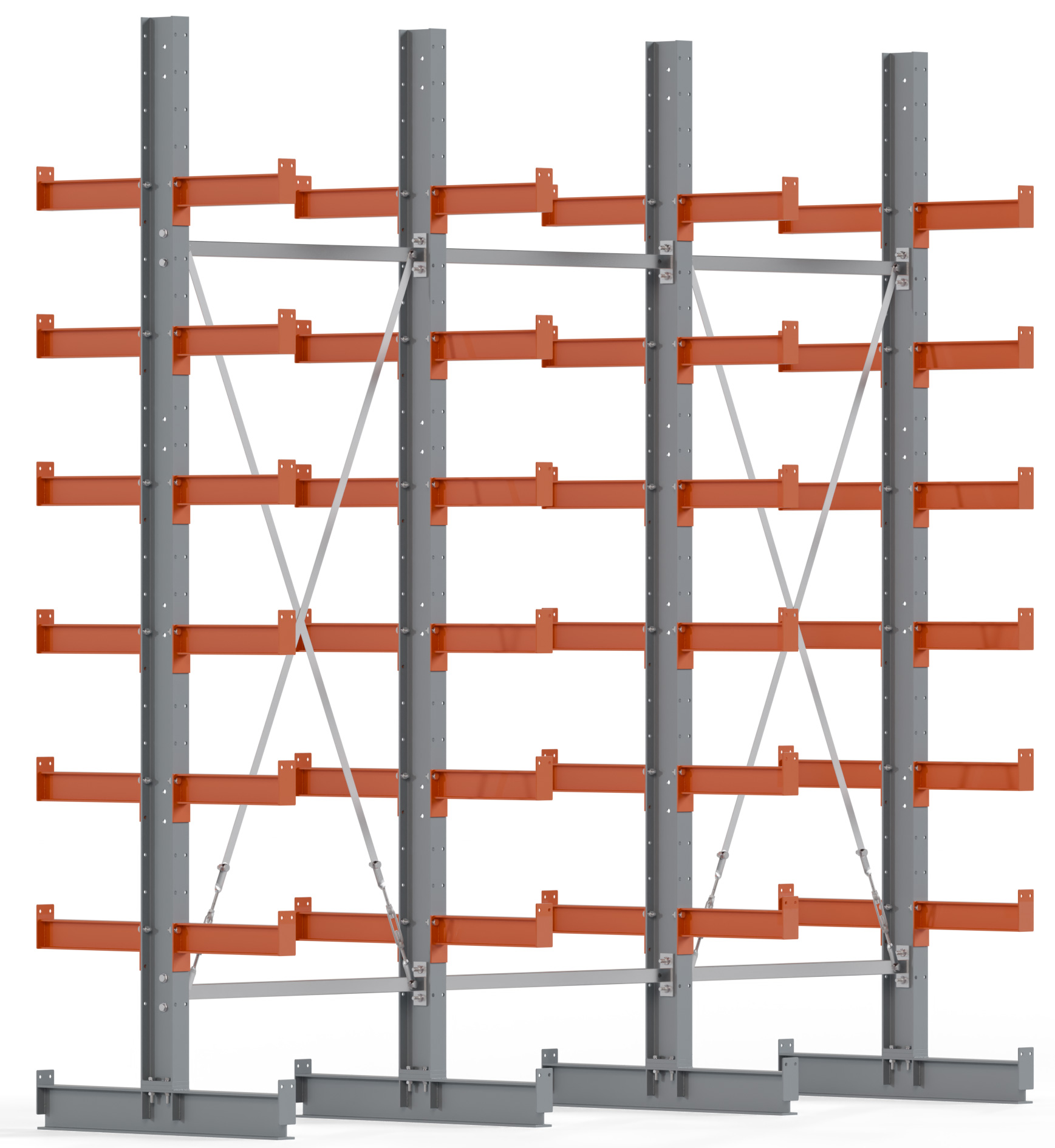 Regalwerk KARL BASIC 2250 Kragarmregal doppelseitig Komplettset 3000 x 3000 x 400 mm Lagerregal 3 Felder mit Kragarmlast 1100 kg | Ständerlast 2250 kg - 2x7 Ebenen | Kragarme frei verstellbar (RW-B6-50310-40-S2) Bild-01