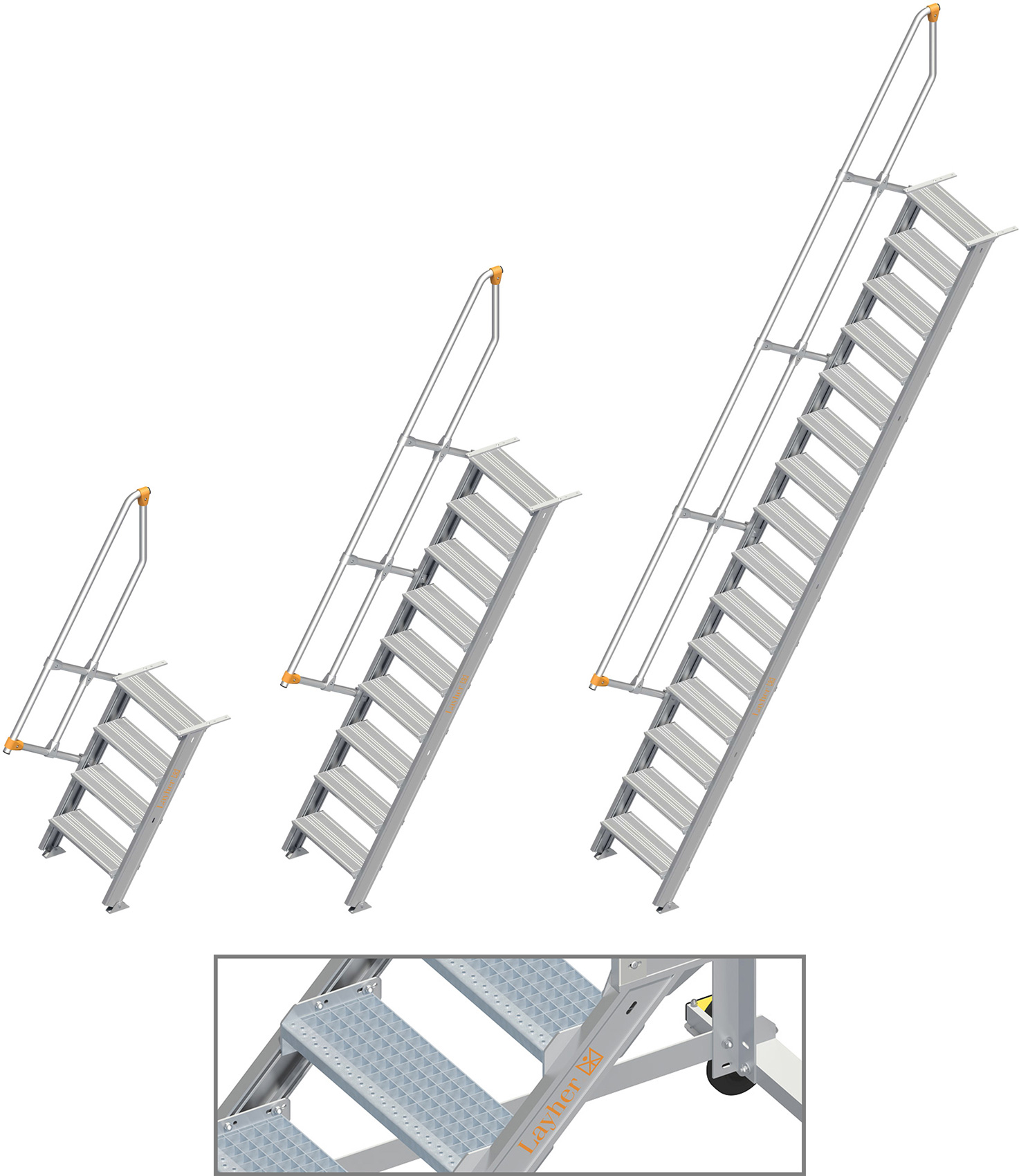 Layher Treppe 60° SG - 600 mm breit - mit einem Handlauf