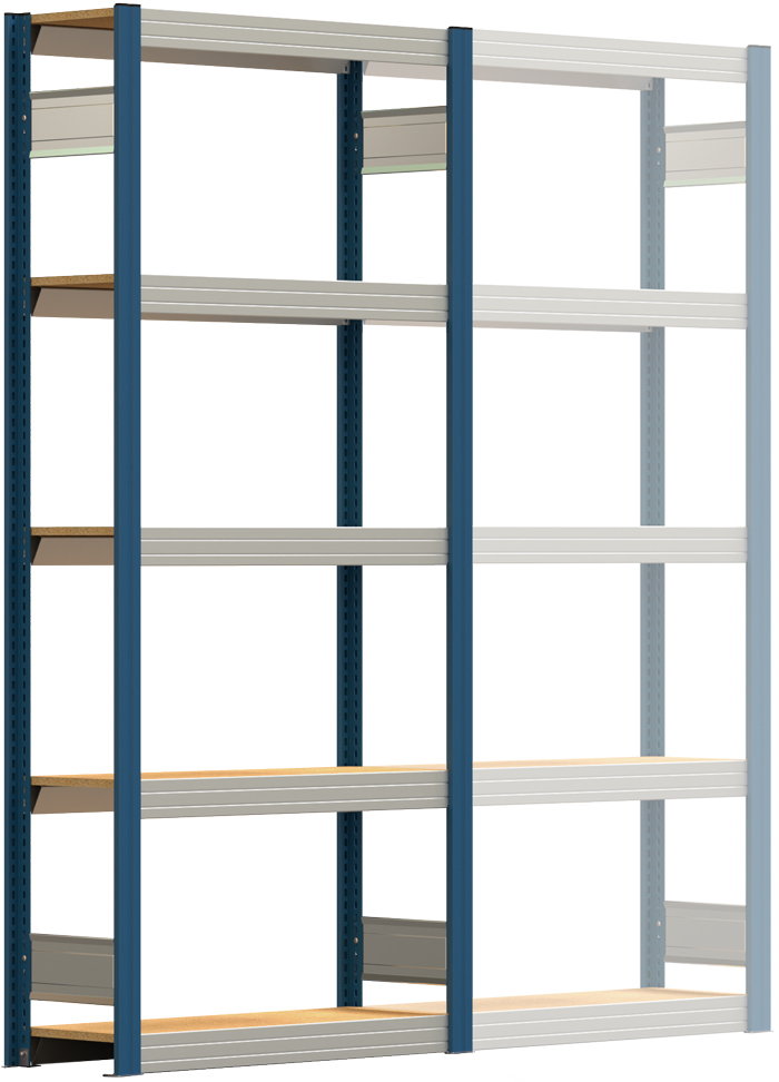 Regalwerk BERT Großfachregal 250|5 Grundfeld 2000 x 875 x 300 mm - RAL 5010 Fachregal - Fachlast 250 kg - 5 Holz-Einlegeböden mit Stufenbalken verzinkt | Regalrahmen enzianblau pulverbeschichtet (RW-B3-46111-30-EB) Bild-01