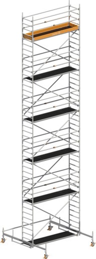 Fahrgerüst Layher Uni Standard P2 hawego 1411110 mit Telegeländer - Arbeitshöhe 12,38 m fahrbares Gerüst mit Diagonal-Optimierung - Fahrgerüst Sicherheitsaufbau P2 mit Fahrbalken (LS-1411110-H) Bild-01
