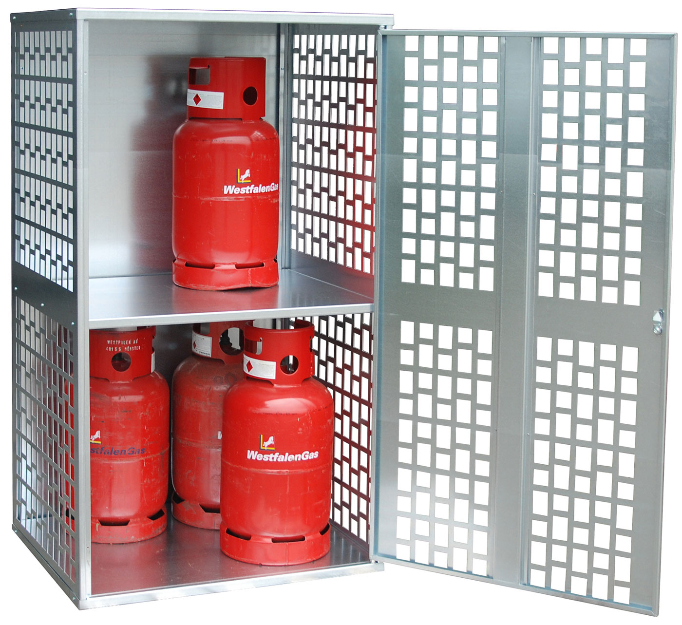 Bauer Gasflaschen-Depot Stahl GFD-L 1 Gasflaschenlager verzinkt - einflügelig gelochte Wand und Schloss - Stahlschrank für 10 Flasche 11 kg (BA-4495-04-0000-7) Bild-01
