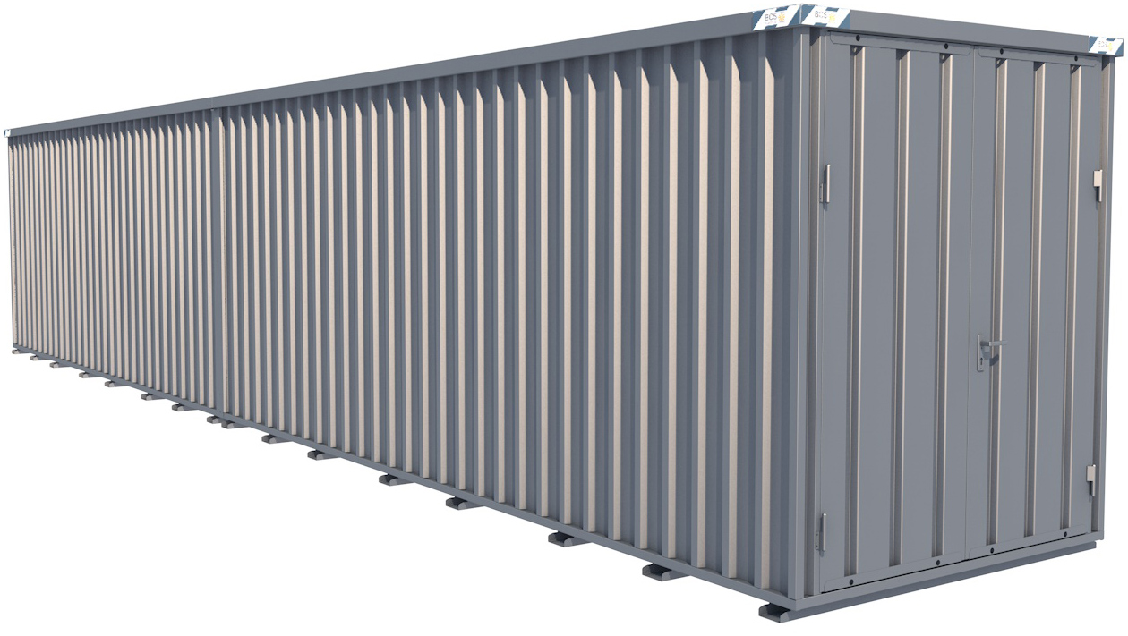BOS Container Combination 12200 x 2100 x 2445 mm - 2-flügelige Tür auf 2 m Seite Lagercontainer mit Tür 1750 x 2235 mm - Materialcontainer 12x2 m Serie SCC2400+ unmontiert (BOS-SCC2400-12x2-SZ) Bild-01