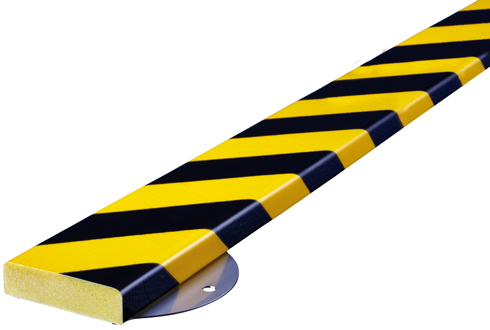 Knuffi Schutzprofil Kit Typ S 75 x 20 mm gelb | schwarz PU - 1,00 m Warnschutz Profil Flachleiste breit aus Polyurethan - Flächenprofil gestreift mit Befestigungswinkel Edelstahl (SM-WPS-15718) Bild-01