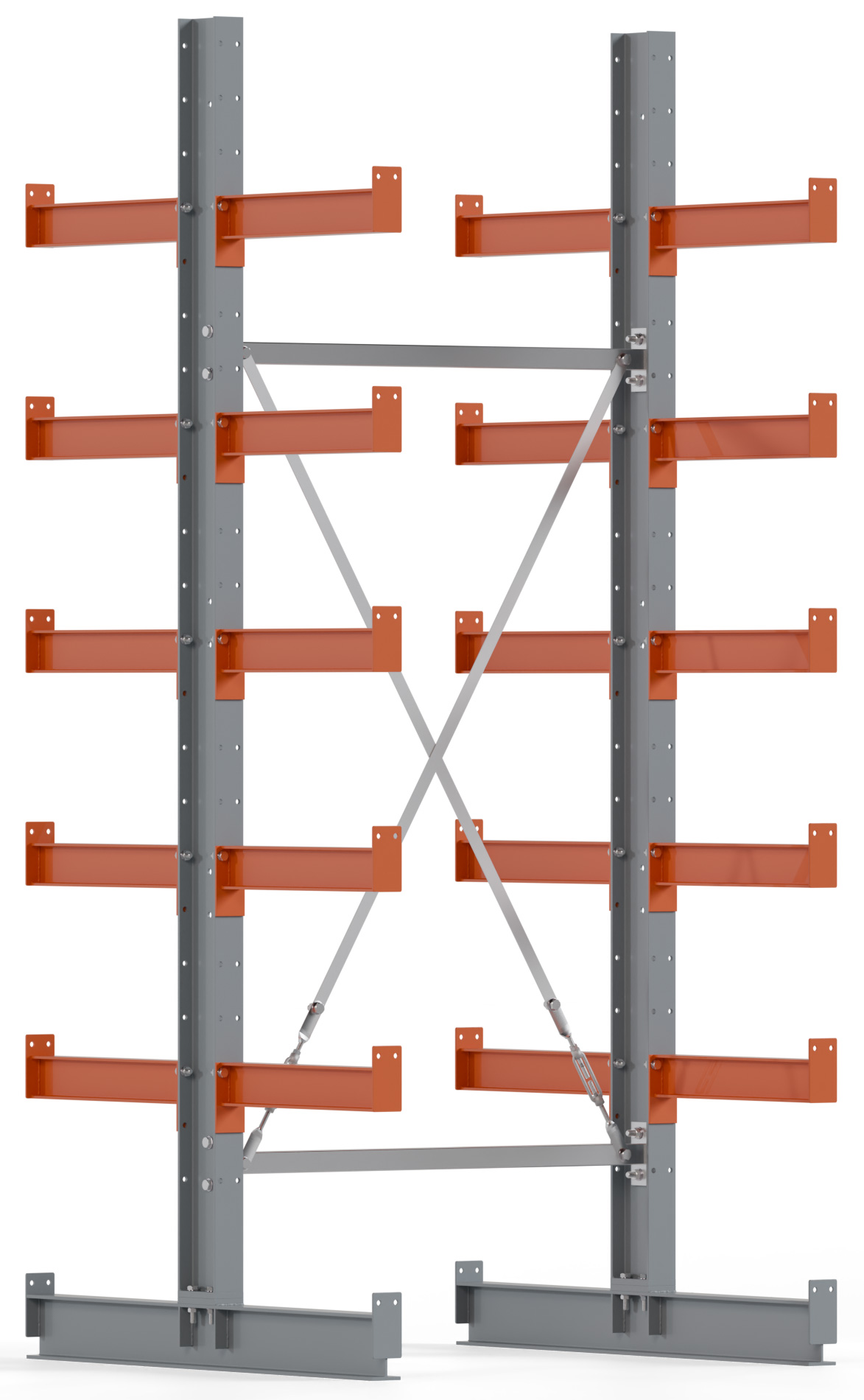 Regalwerk KARL BASIC 2100 Kragarmregal doppelseitig Grundfeld 2500 x 1000 x 500 mm Lagerregal mit Kragarmlast 890 kg | Ständerlast 2100 kg - 6 Ebenen | Kragarme frei verstellbar (RW-B6-50210-50) Bild-01